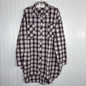 POL Womens Western Pink Plaid Button Down Tunic Size L Rodeo Festival Star Studs